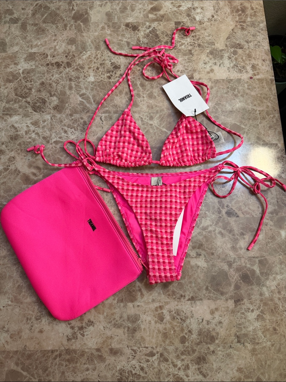 triangl swimwear Hot Pink Textured Triangle Bikini Set
